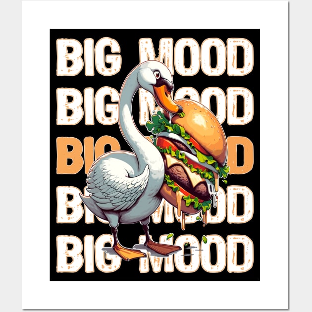 Big Mood Big Food, Swan Craving a Giant Burger Wall Art by maknatess